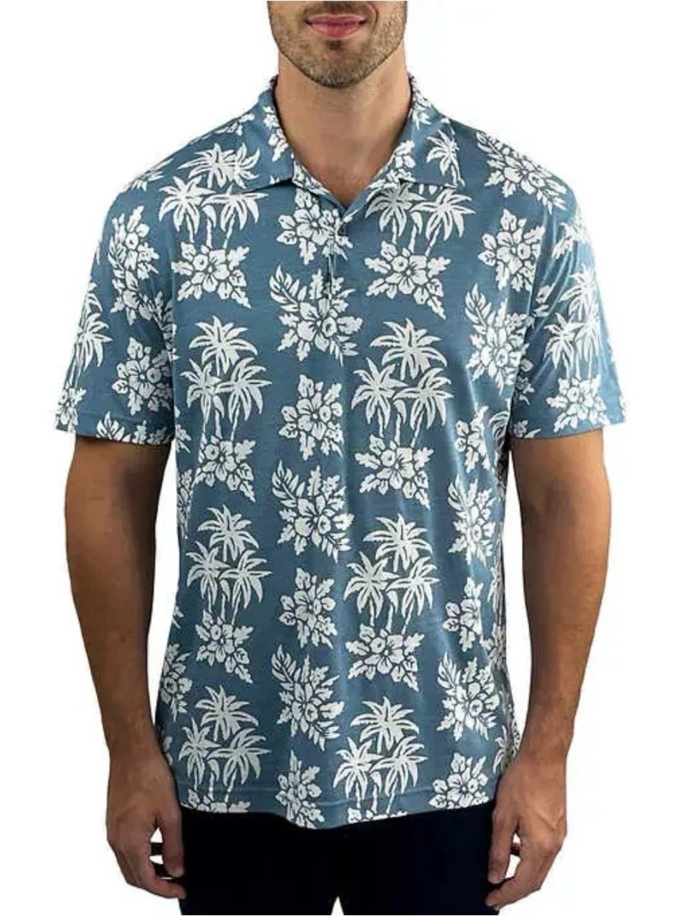 Jachs Hawaiian Floral Tropical Pima Cotton Polo size XL Blue white